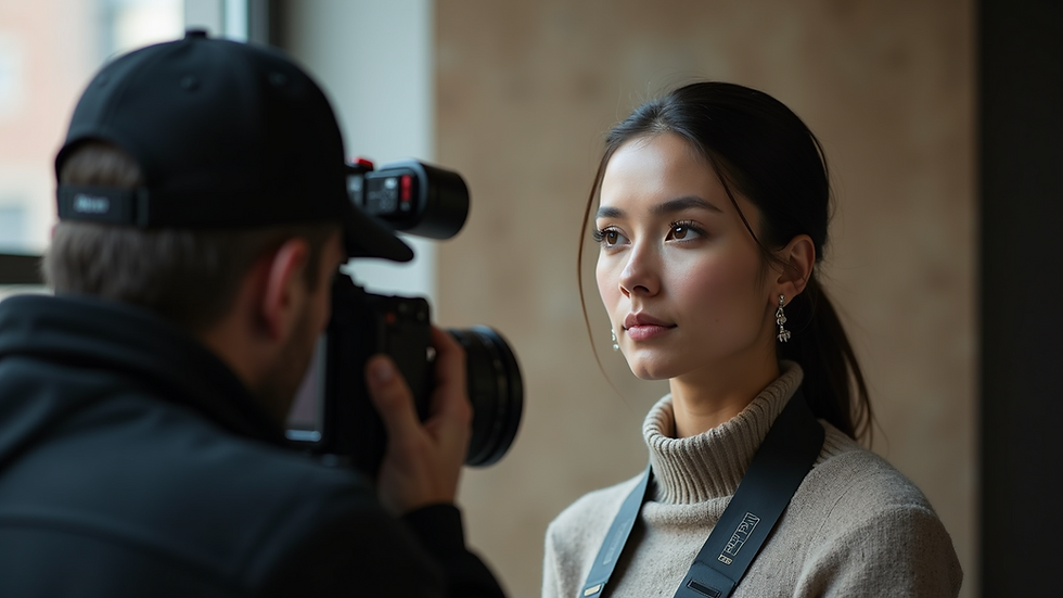Eye-level view of a photographer capturing a professional headshot in Brooklyn