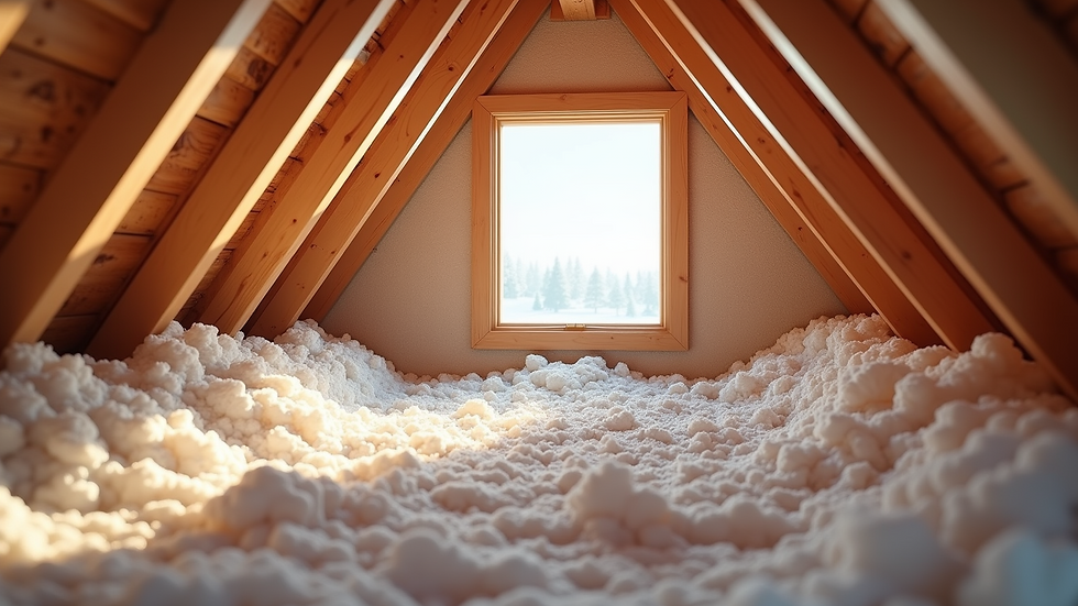 High angle view of a well-insulated attic with insulation material