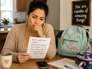 Parent reading a school note and wondering why their child talks at home but not at school