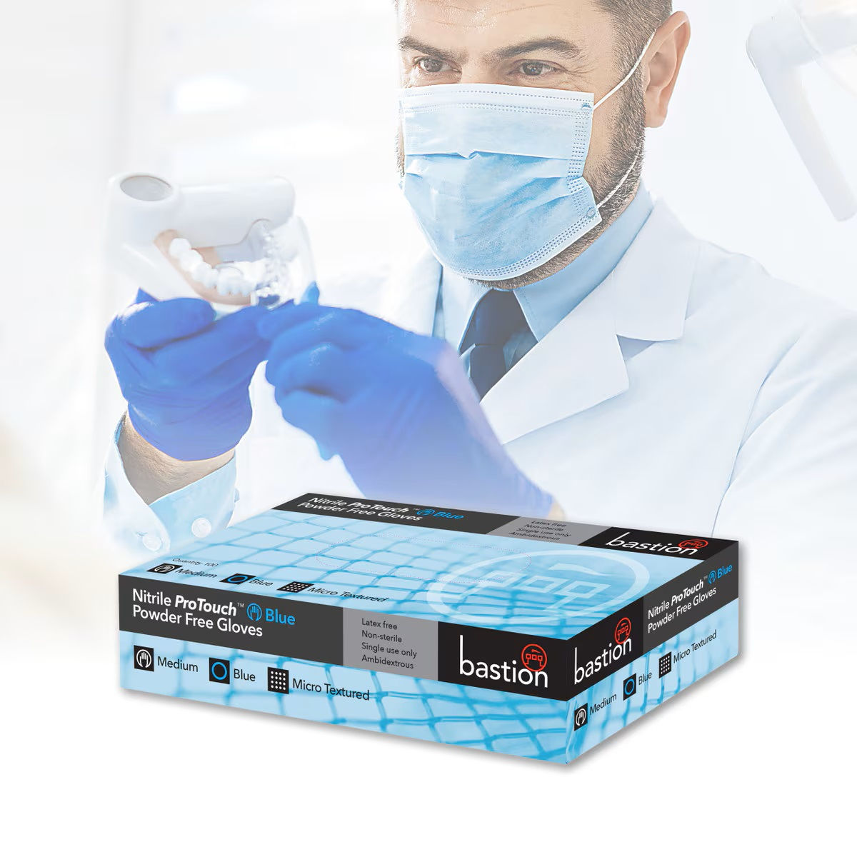 Nitrile Protouch Blue Gloves - Powder Free - Finger Micro Textured