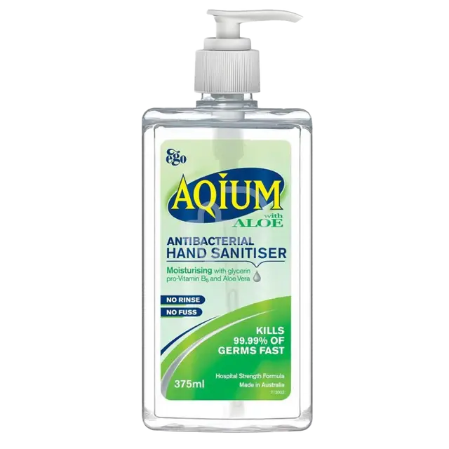Aqium Antibacterial Hand Sanitiser With Aloe Vera 375ml Pump