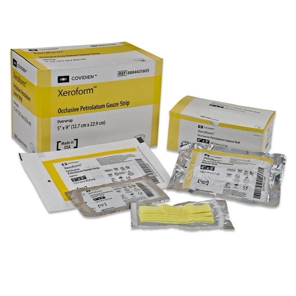 Xeroform Paraffin Dressings Gauze 1 x 8in Overwrap Strips Box of 50