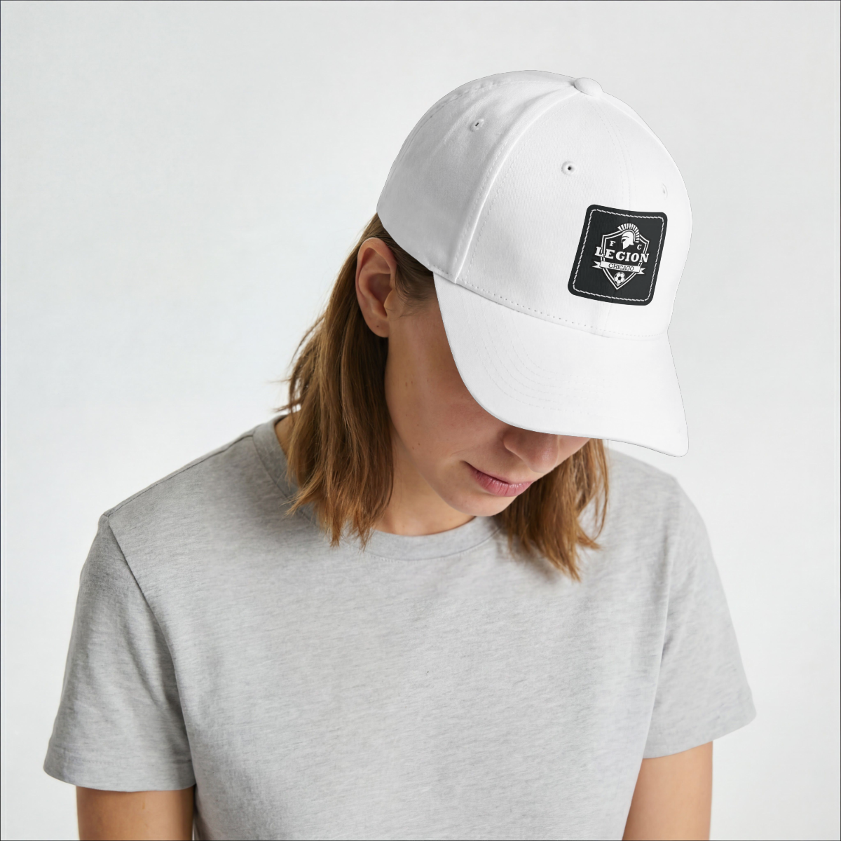White Legion Baseball Hat with Black Patch
