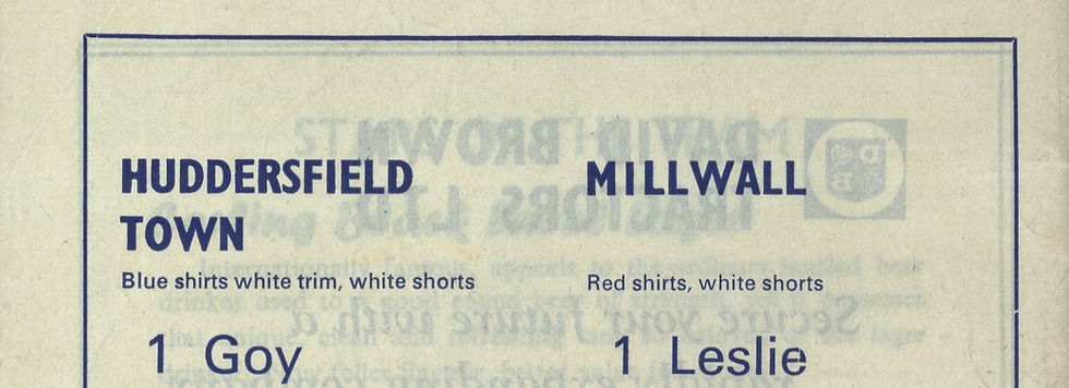 Team sheet from a Huddersfield Town matchday programme (Saturday, 12th November, 1966 vs Millwall FC). Copyright resides with Huddersfield Town. Image reproduced for the Huddersfield Town Heritage Project.