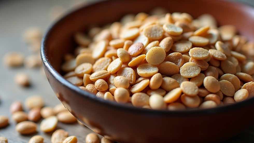 Close-up view of a bowl filled with various BIO breakfast seeds
