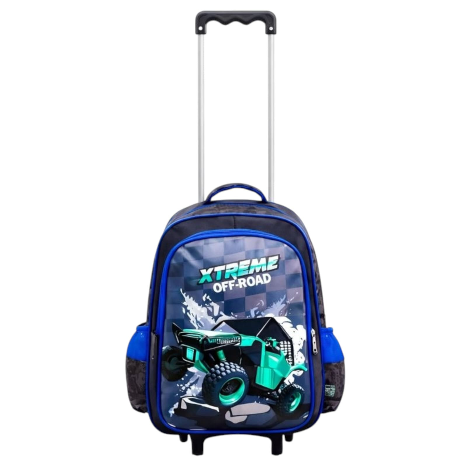 Mochila con carro 2 cierres con bolsillos laterales de red-7627