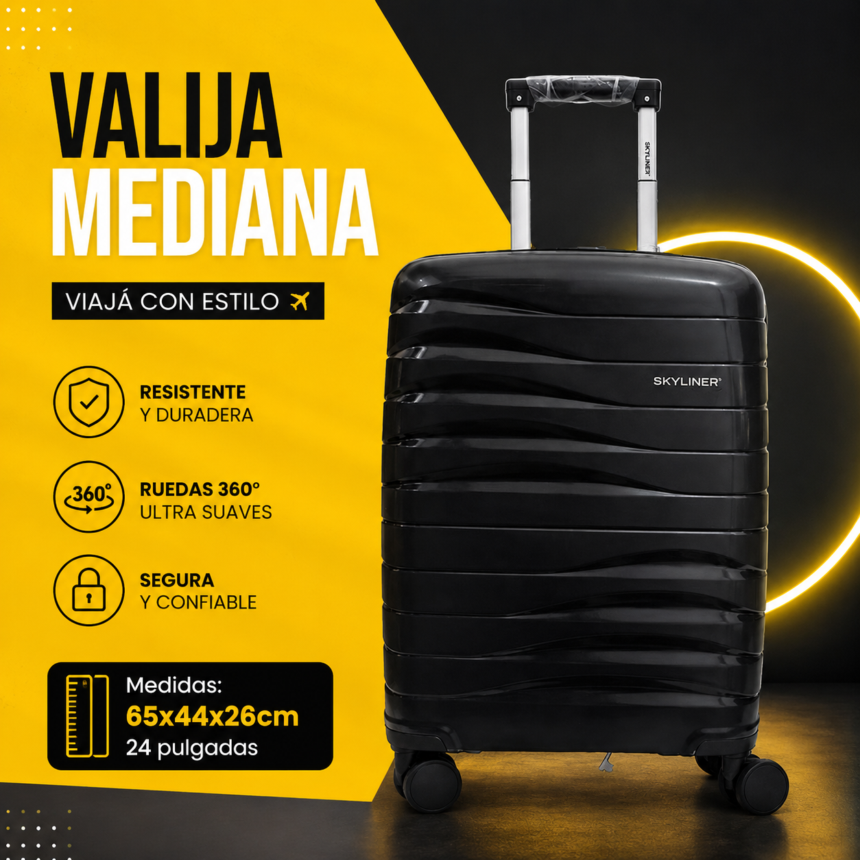 Valija mediana de 24" con manija extensible de metal, candado-7648