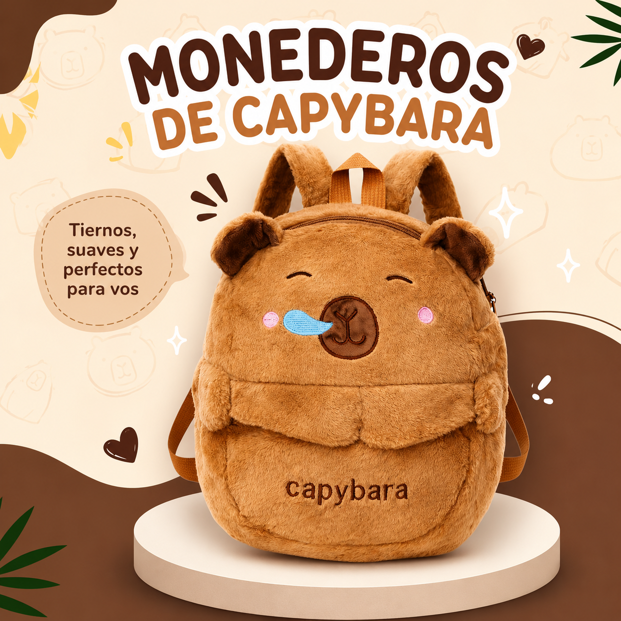 Mochila de tela de peluche de capybara-7208