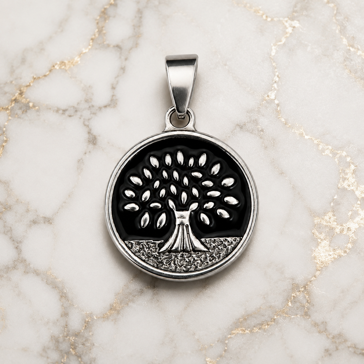 Dije de acero arbol de la vida-7338