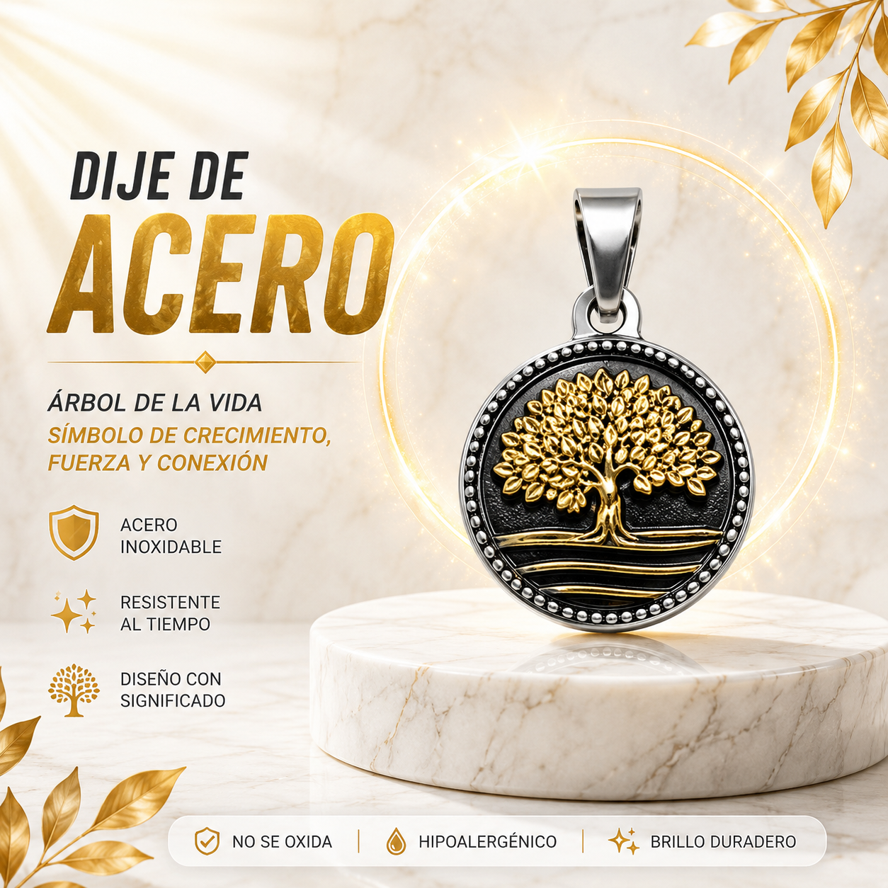 Dije de acero árbol de la vida-5488