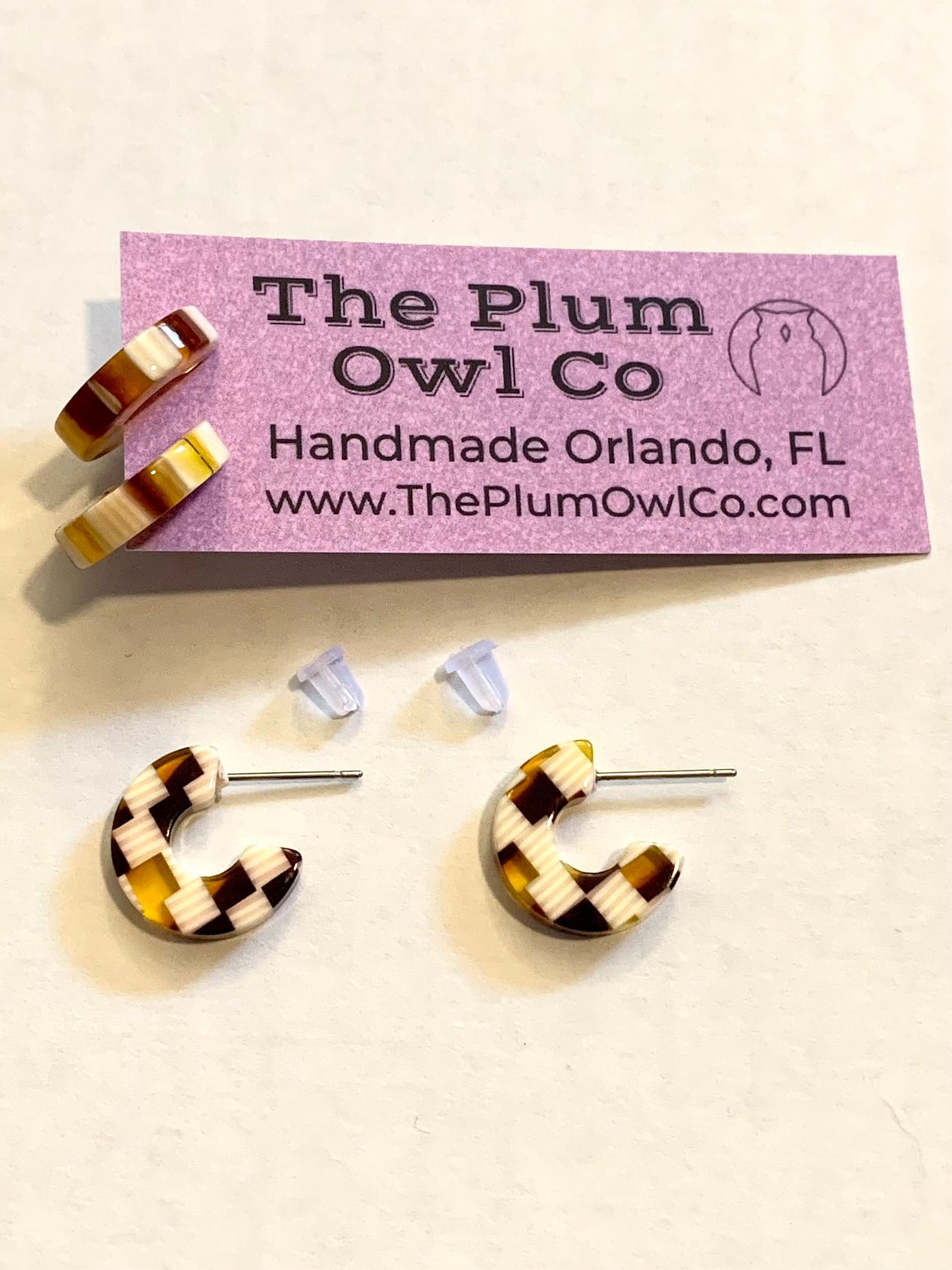 Huggie Hoop Earrings Checkerboard Pattern
