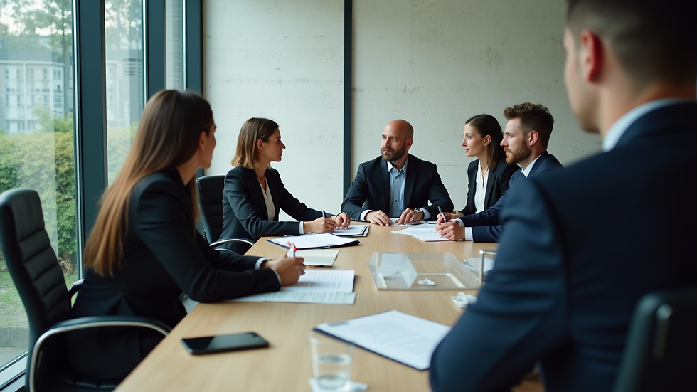 High angle view of a business meeting discussing insurance strategies
