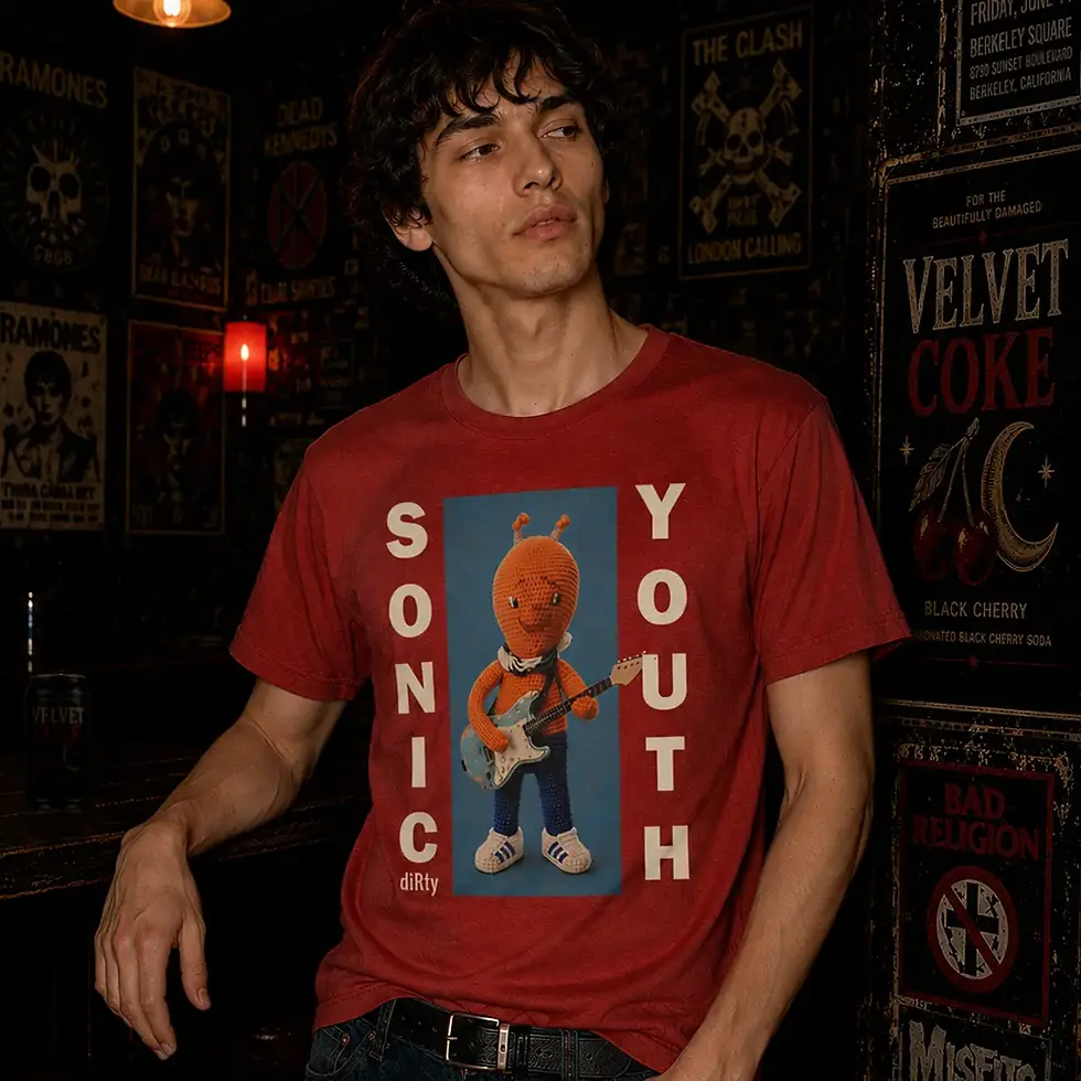 Thumbnail: Rapaz usando camiseta Sonic Youth vermelha  estilo indie rock vintage anos 90
