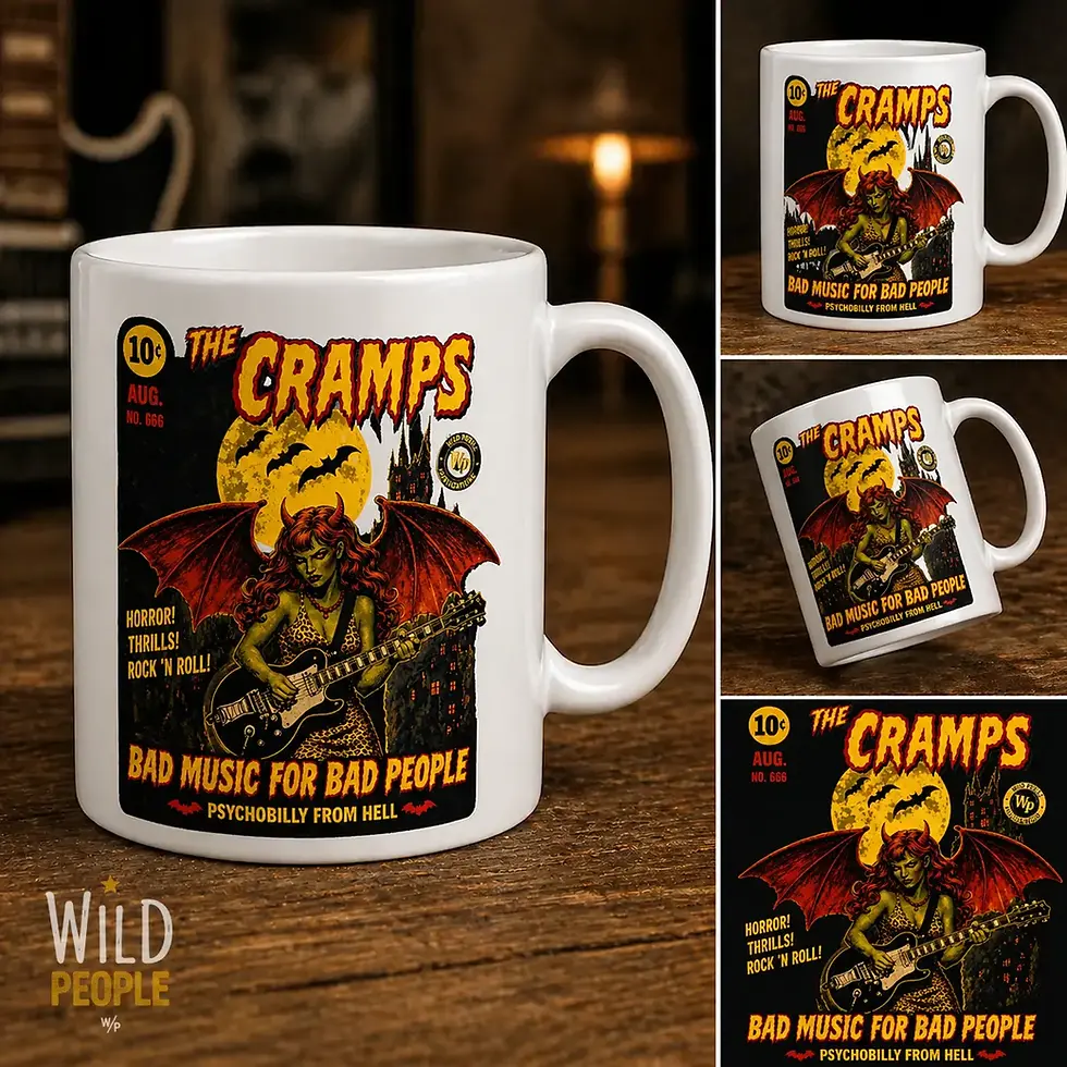 Caneca Arte exclusiva da Wild People para The Cramps, inspirada na estética das revistas pulp americanas dos anos 50.