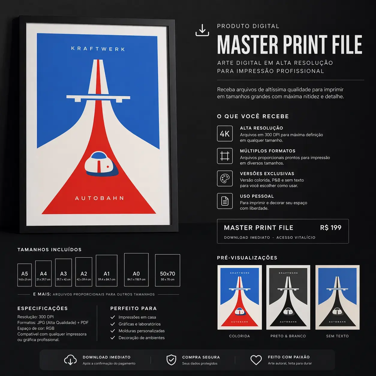 Poster Digital para Download -  Art Kraftwerk Autobahn - Arquivo Digital