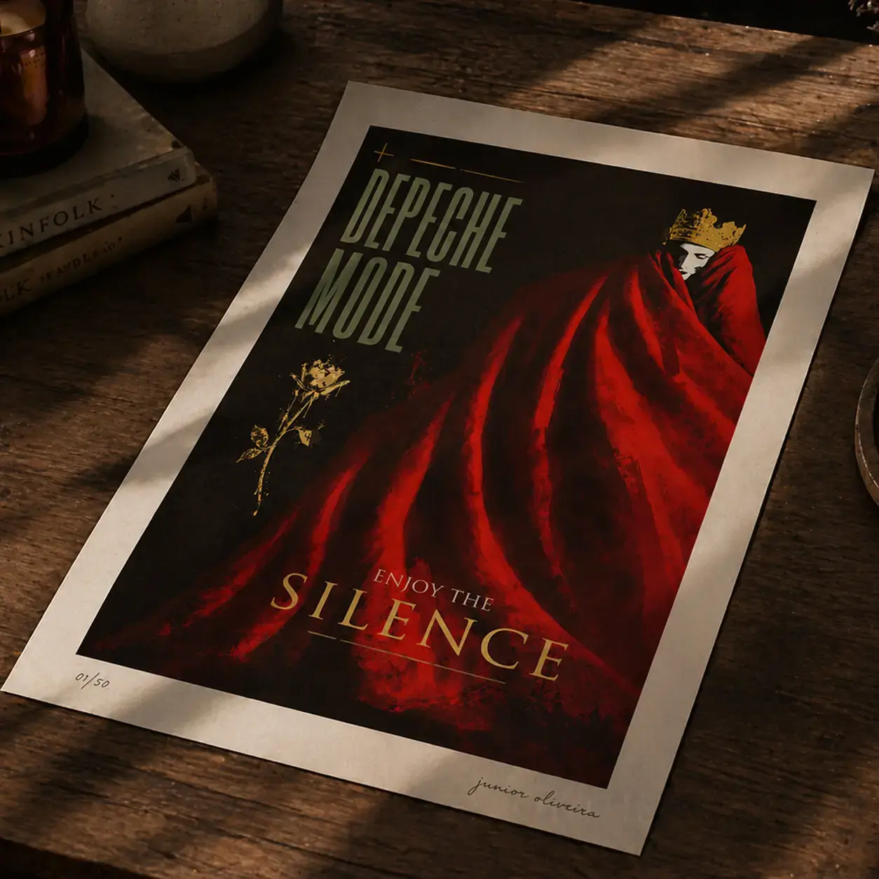 Arte autoral Impressa sob uma mesa da banda Depeche Mode inspirada em Enjoy of Silence