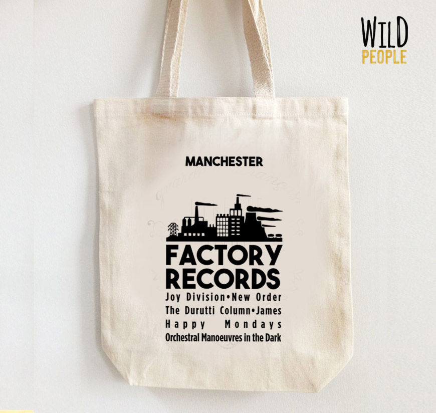 Ecobag Off White com estampa preta Factory Records