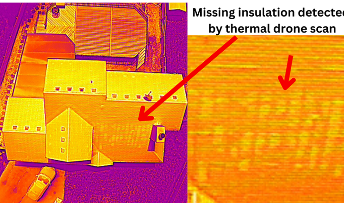 Missing insulation detected by thermal drone scan