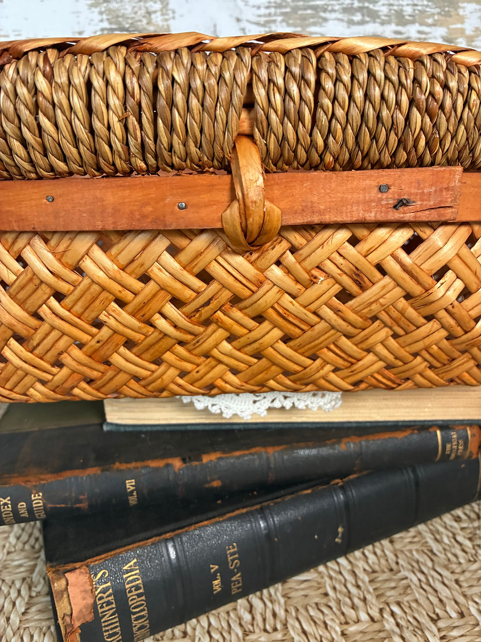 Thumbnail: Vintage Handwoven Natural Fiber Basket with Wood Handles – Farmhouse Storage