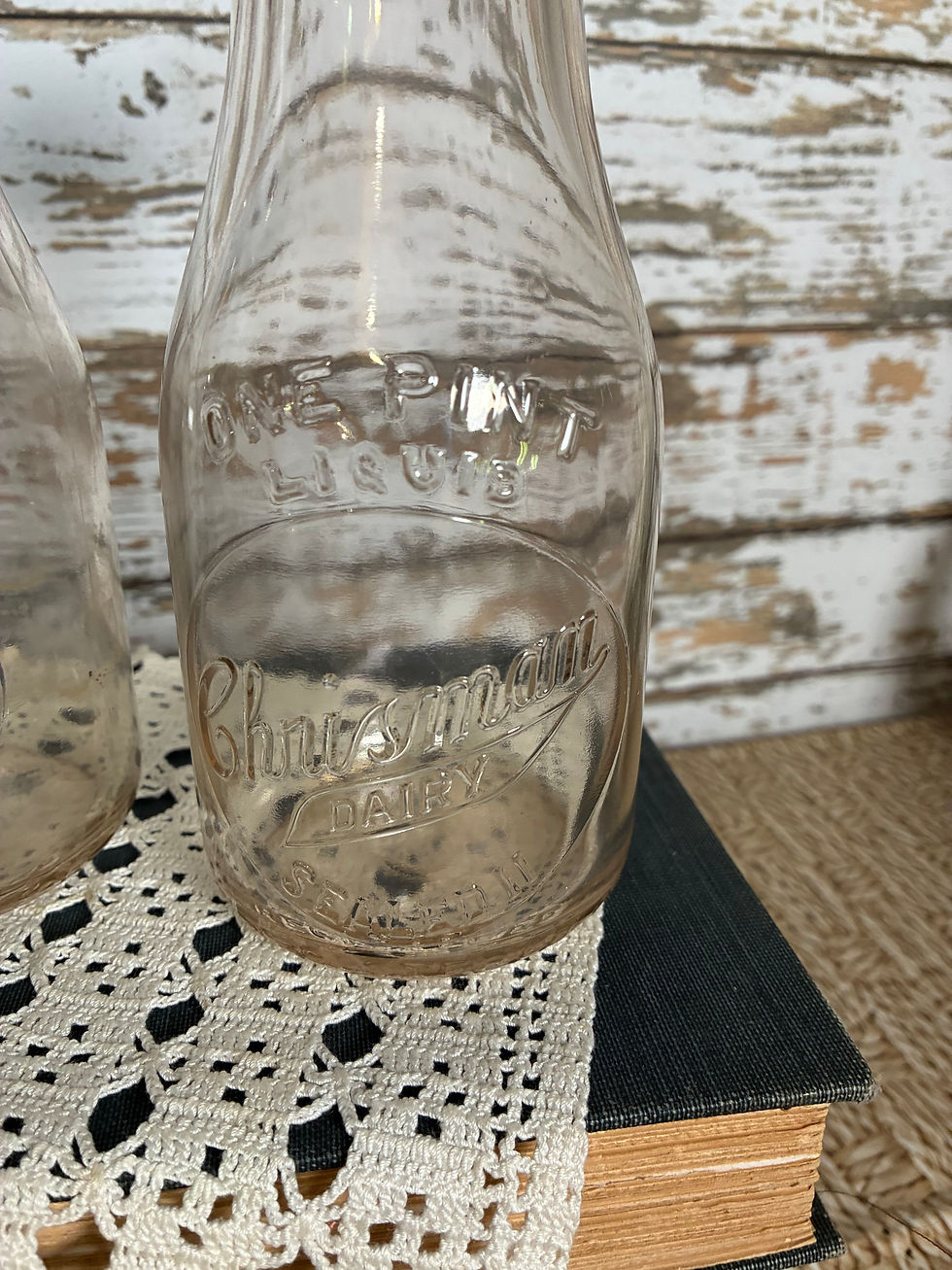 Thumbnail: Set of 2 Vintage Chrisman Dairy Staunton Virginia One-Pint Glass Milk Bottle