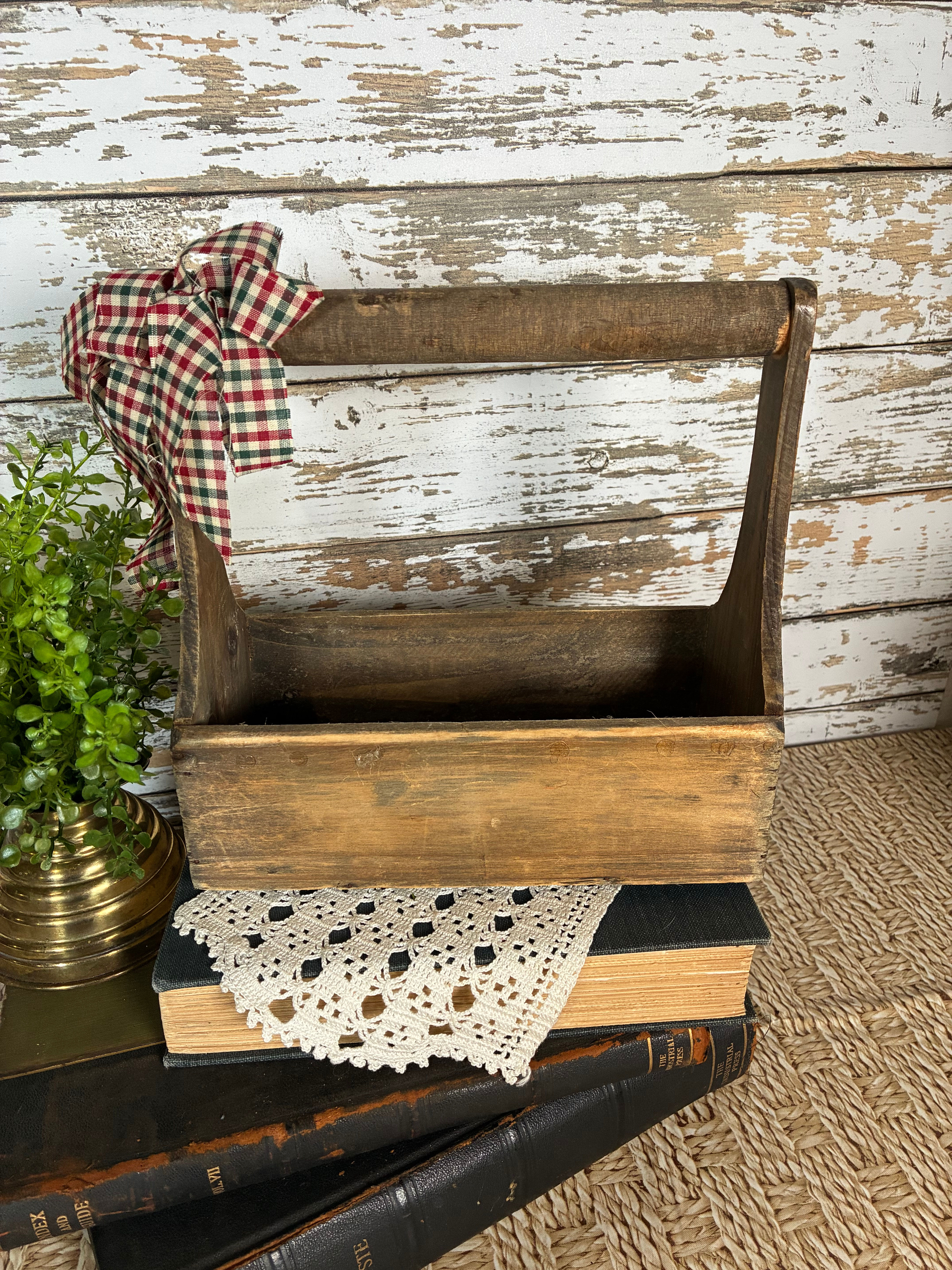 Handmade Rustic Wooden Tool Caddy – Primitive Farmhouse Vignette Box