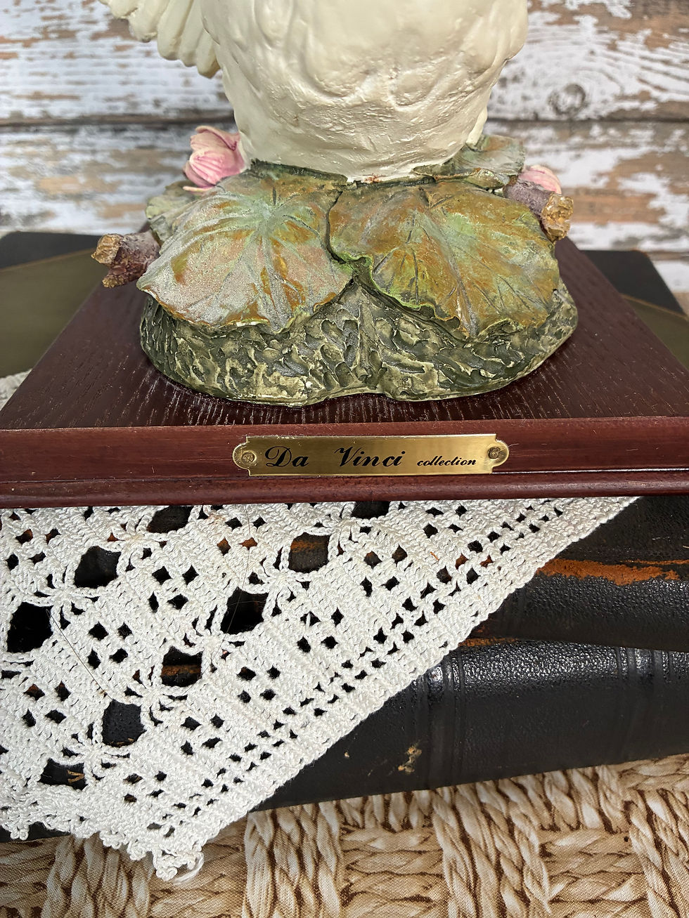 Thumbnail: Vintage Da Vinci Collection Large White Swan Figurine –Raised Wings on Wood Base