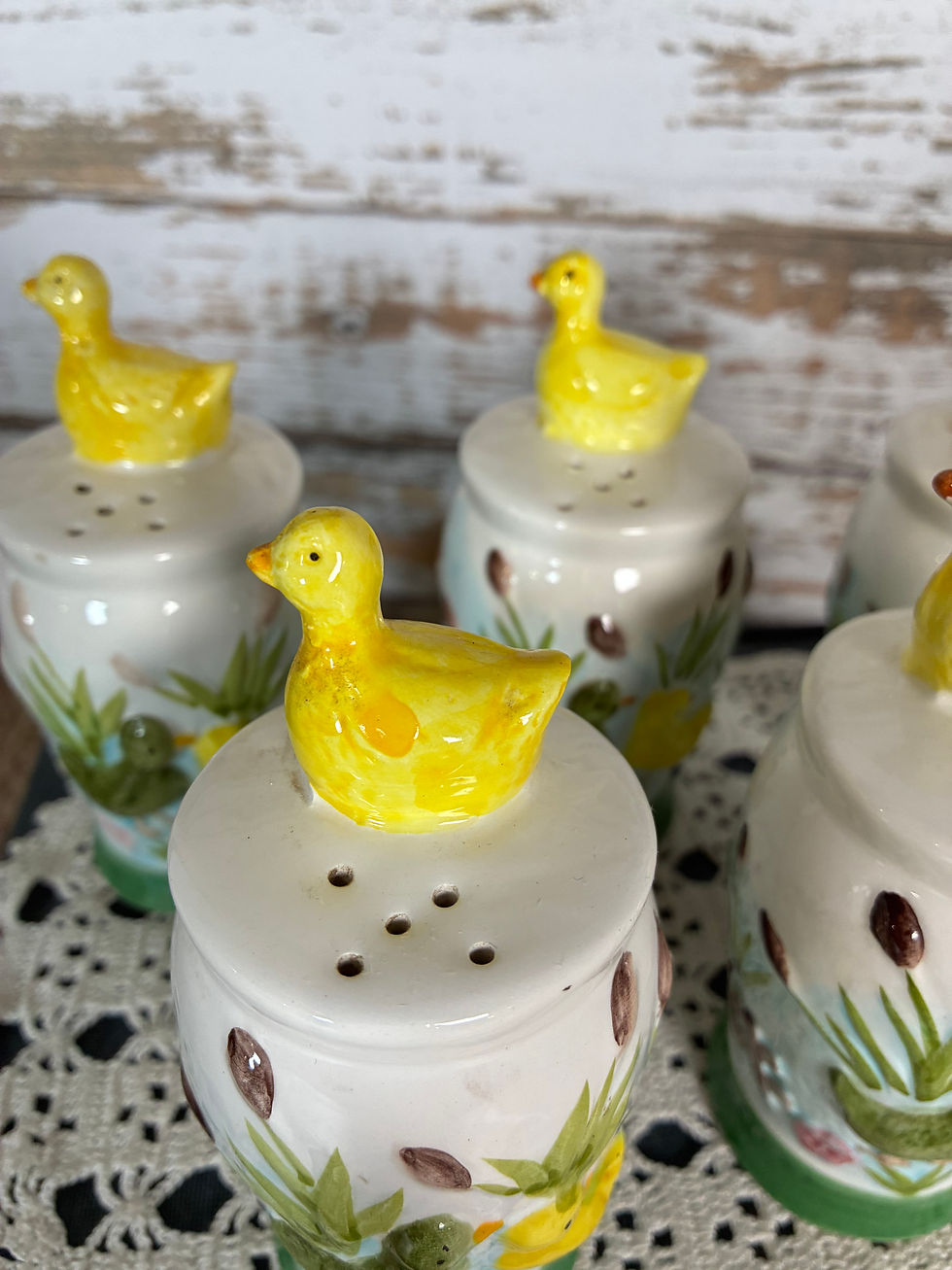 Thumbnail: Vintage Duck Spice Shaker Set with Wooden Display Rack – Cottagecore Kitchen