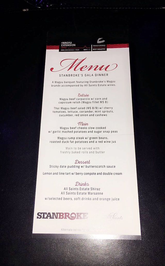 Menu at convention dinner