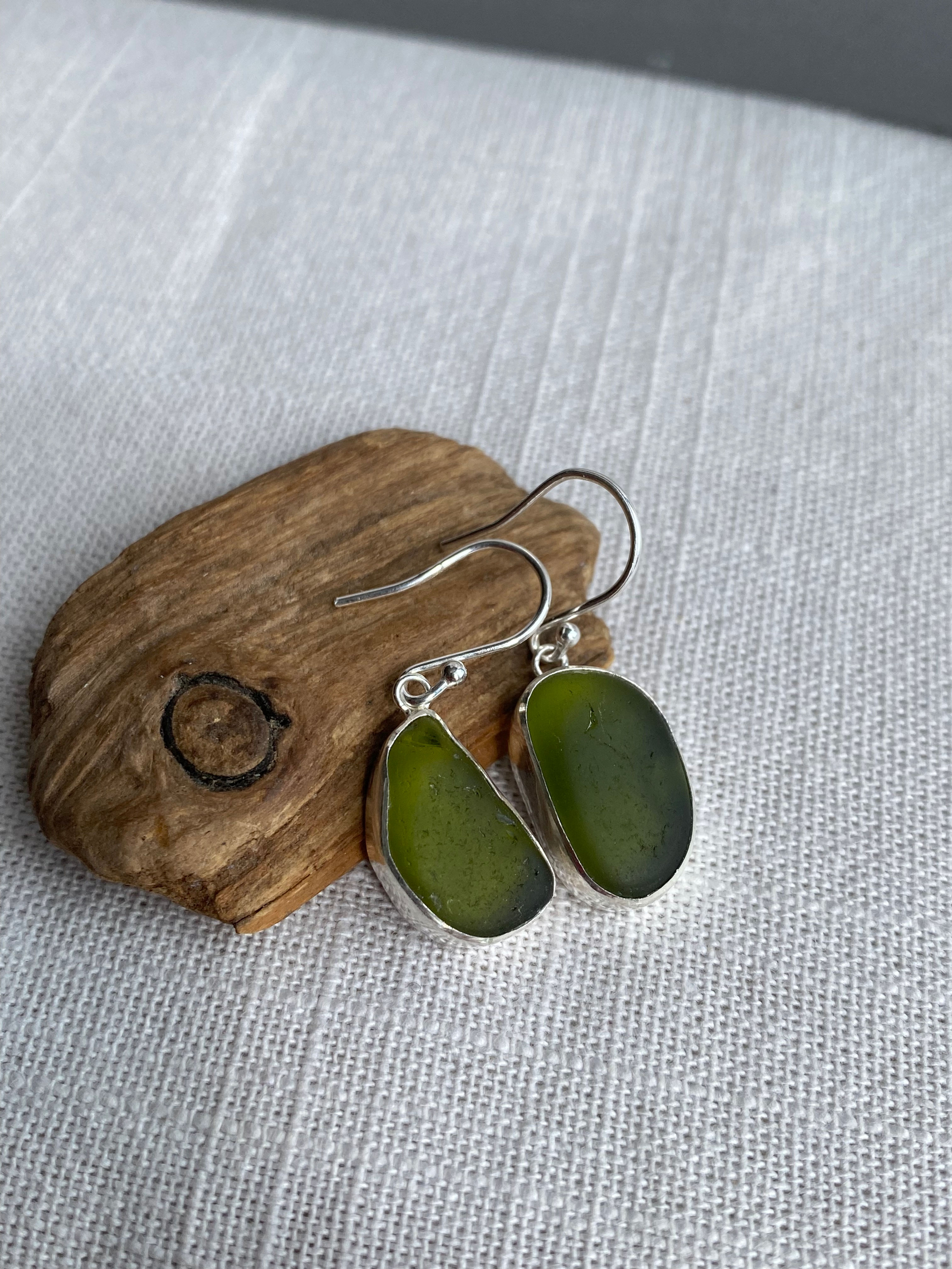Bottle Green Seaglass Dangles
