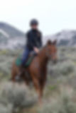 girl riding a horse through sage brush.