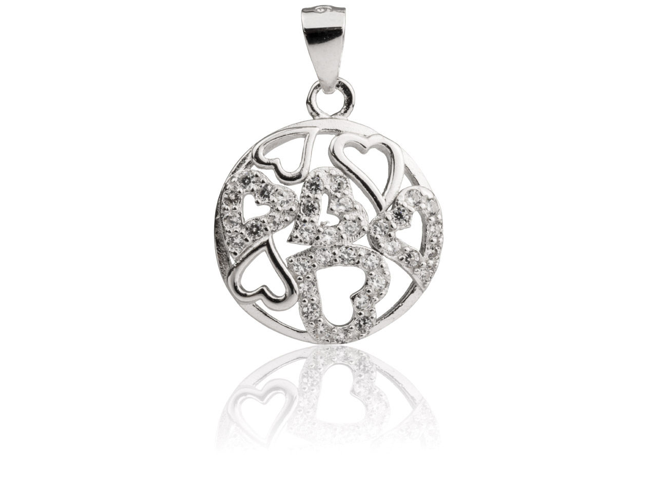 Sterling Silver Round Hearts Pendant Set With Cubic Zirconia