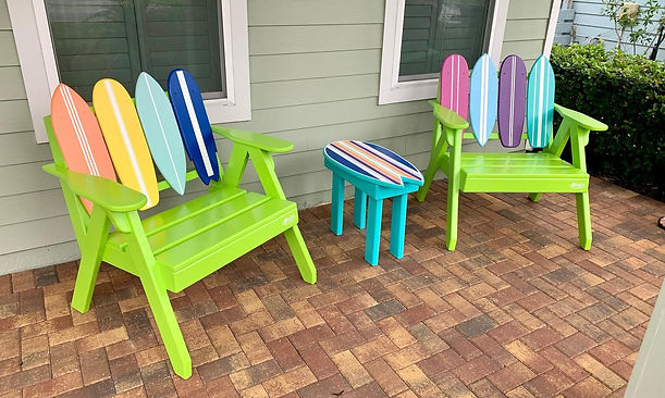 A surfboard bench and a surfboard chair in Jacksonville Beach, FL