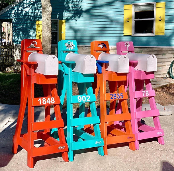 Colorful lifeguard chair mailboxes