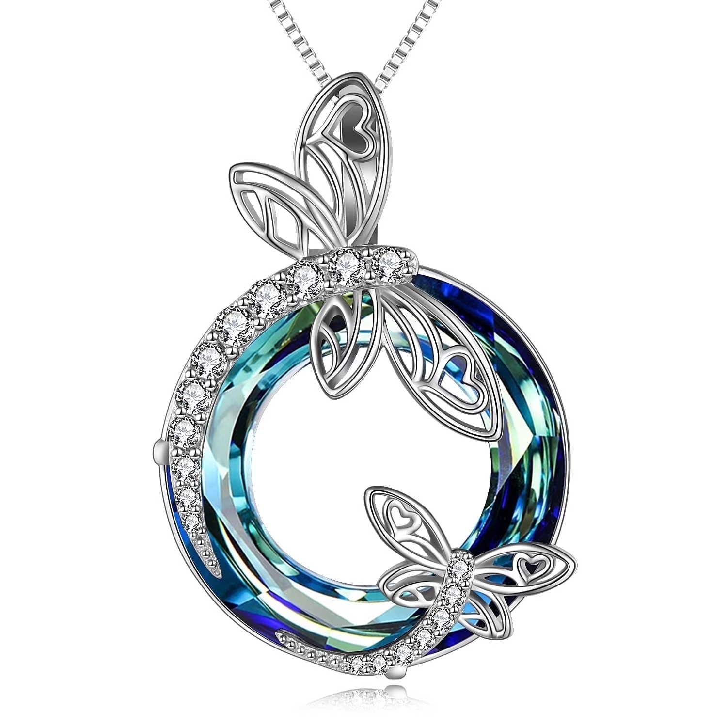 Sterling Silver Dragonfly Necklace Blue Crystal Birthday Anniversary Mothers Day