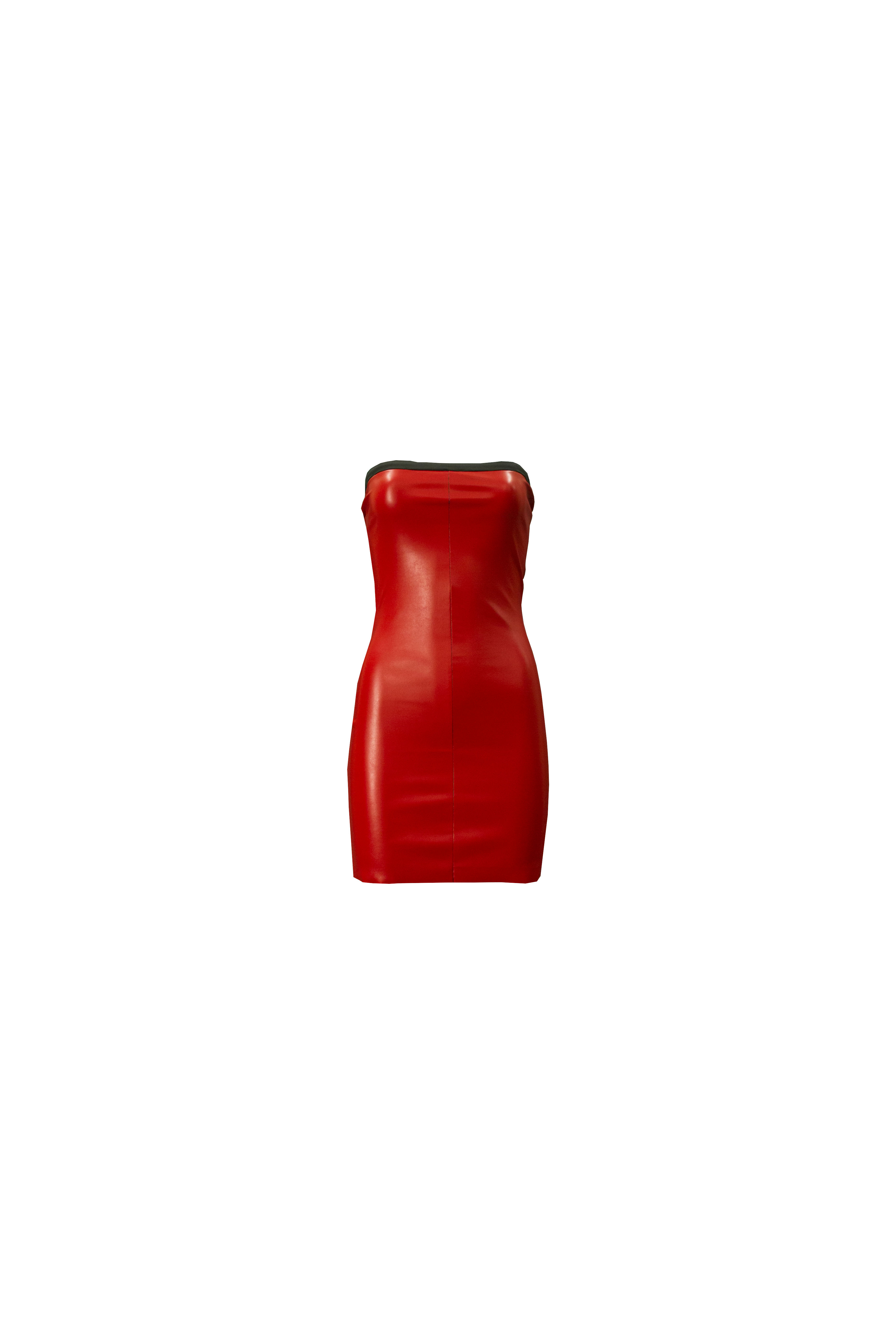 S2 SKIRT LEATHERETTE DRESS (RED)- (S200011)