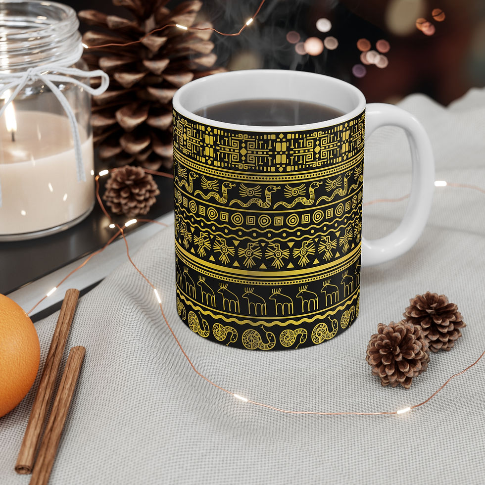 Thumbnail: 11oz Ceramic Mug — Black & Gold Tribal - $3 in Silver Rewards Back