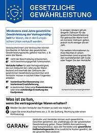 EU-Label zur gesetzlichen Gewährleistung: 2 Jahre gesetzliche Mängelrechte.