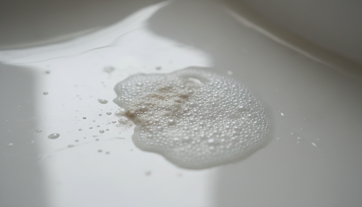 Close-up view of bubbles forming where citric acid touches limescale