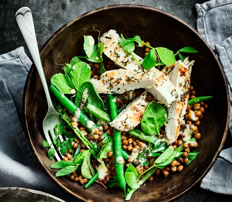 Healthy chicken and lentil salad