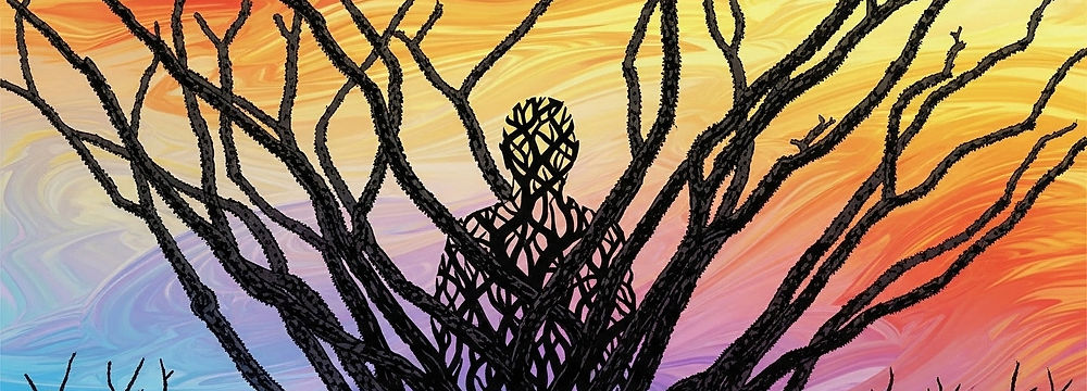 ocotillo branches weaving together to form the silhouette of a nondescript person to represent self-awareness