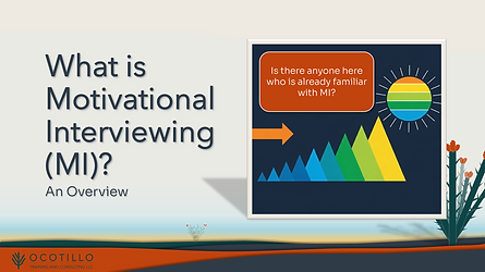 screenshot of ppt subtitle slide "what is motivational interviewing?" with southwestern minimalist landscape design and colors