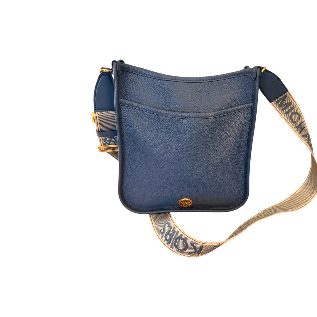 Michael Kors Blue Pebbled Leather Messenger Crossbody – Logo Webbing Strap – NWT