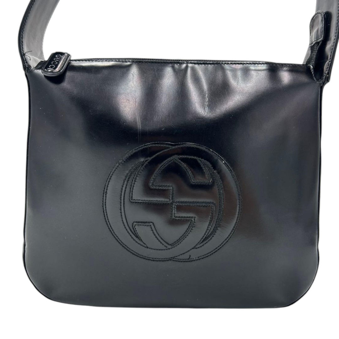 Vintage Gucci Black Leather Interlocking GG Shoulder Bag
