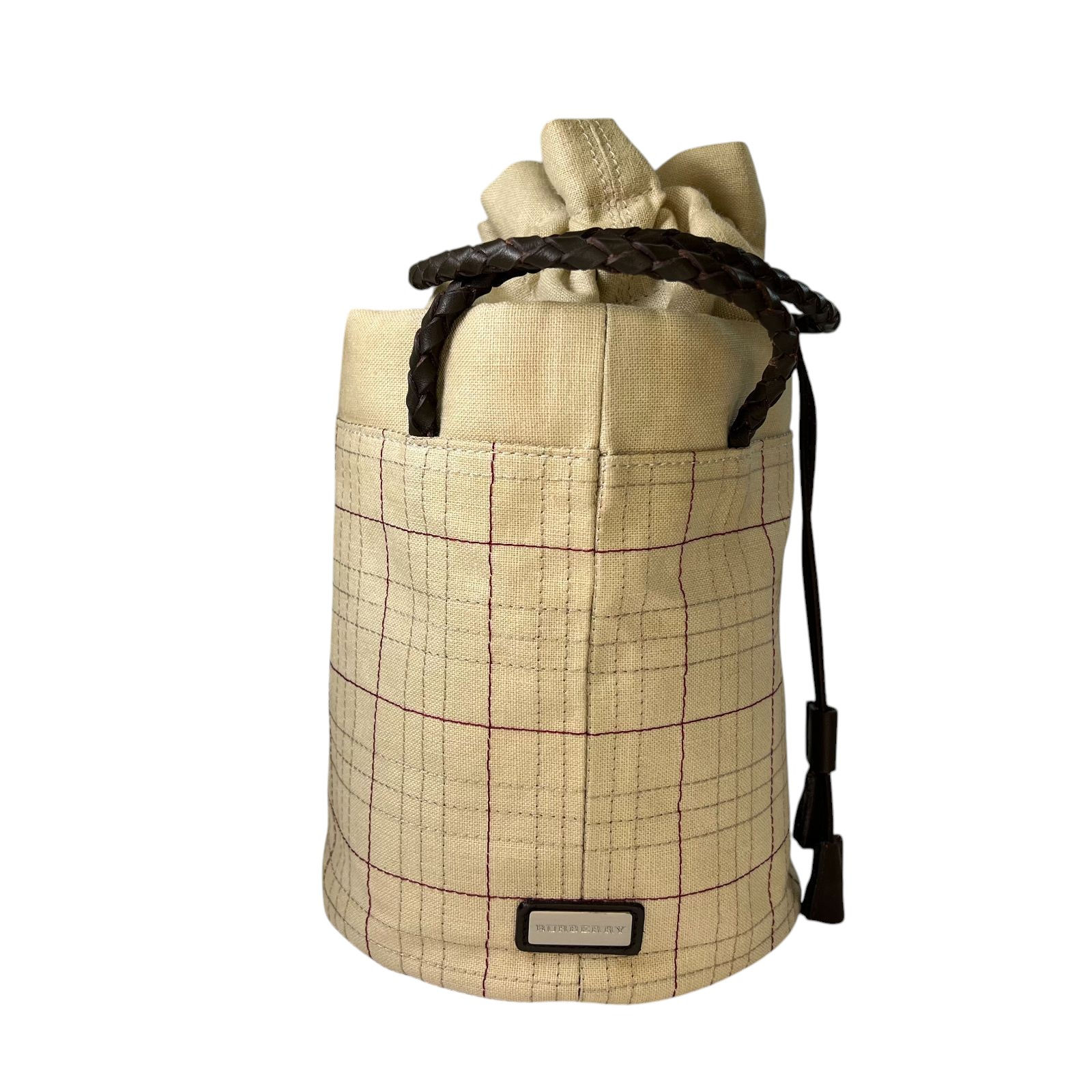 Burberry Check Canvas Drawstring Bucket Bag – Cream