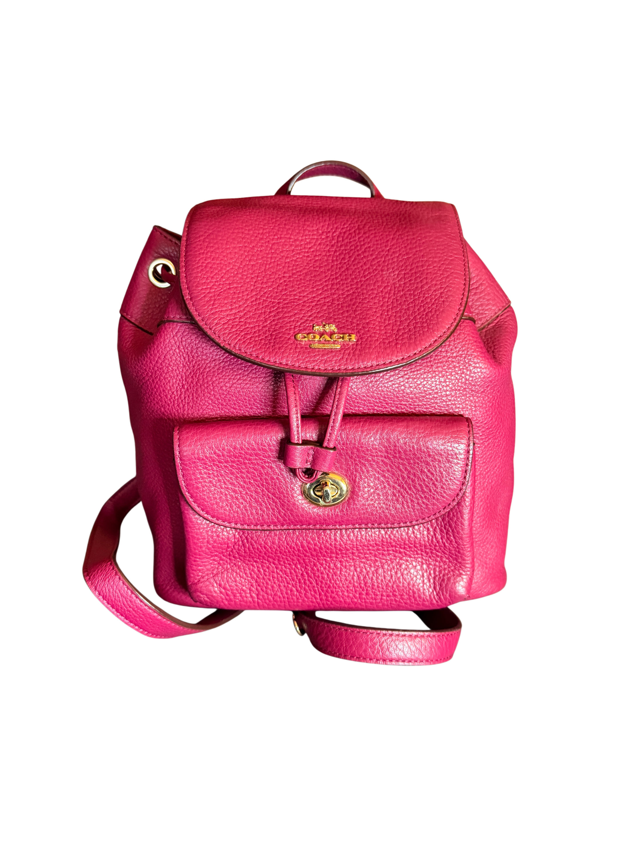 Coach Mini Leather Backpack – Fuchsia Pink – Gold Hardware