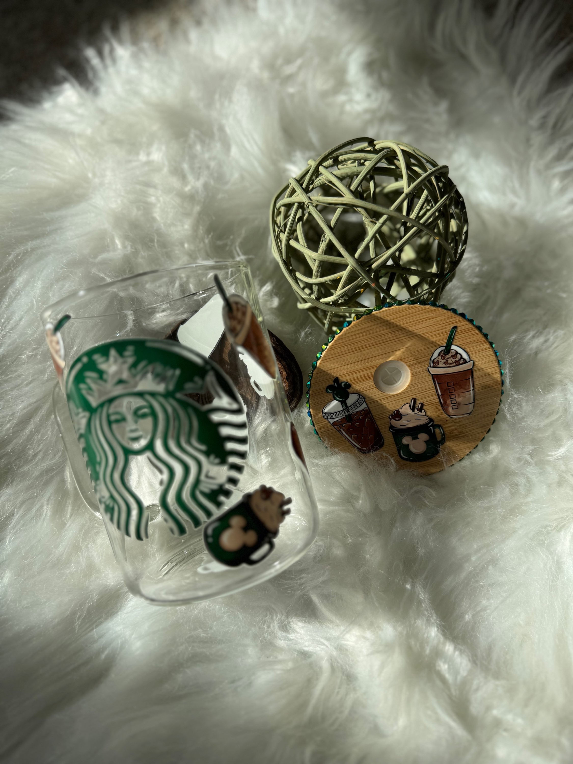 17oz Clear Glass Coffee Mug-  UVDTF Green Starbs