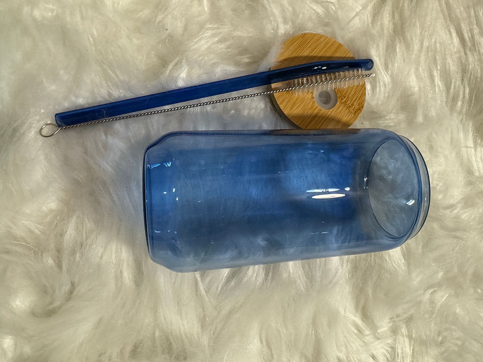 16oz BLUE bamboo lid glass can