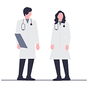Isometric illustration of two doctors symbolizing expert diagnosis and treatment at KINS Clinic in Singapore.