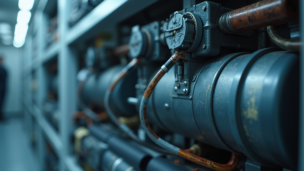 close-up view of refrigerator compressor and cooling system components