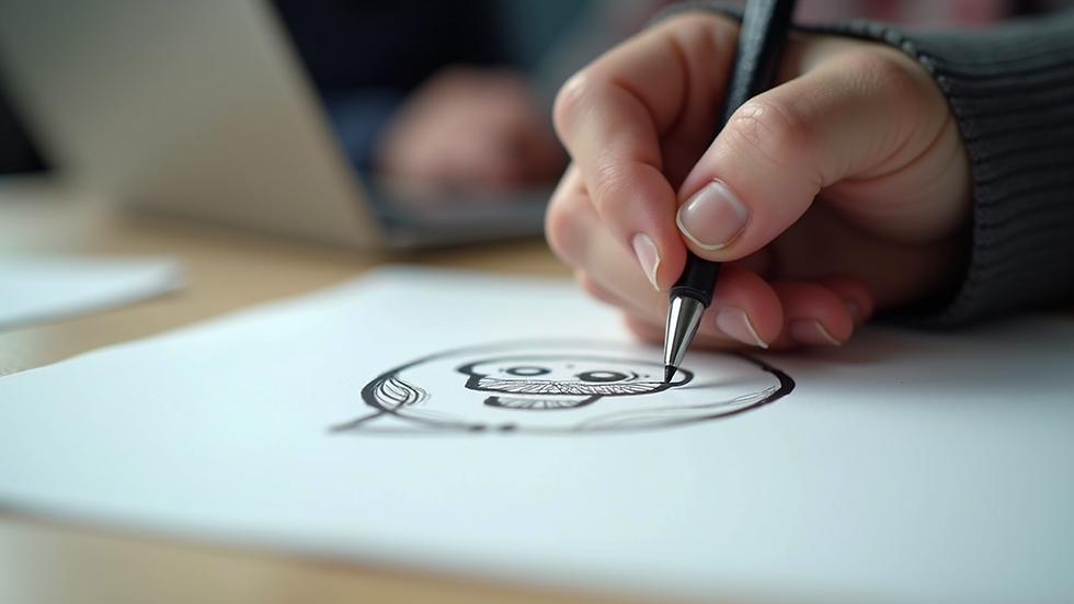 Close-up view of a designer sketching a logo concept on paper